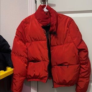 Red Cropped Puffer Jacket